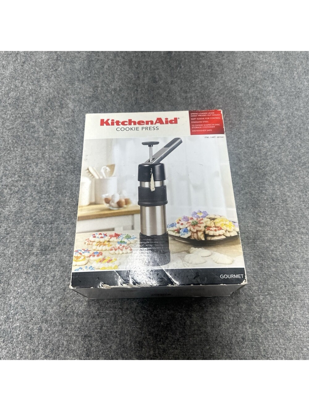KitchenAid Gourmet Cookie Press Set Stainless Steel/Black 12 Discs NEW In Box